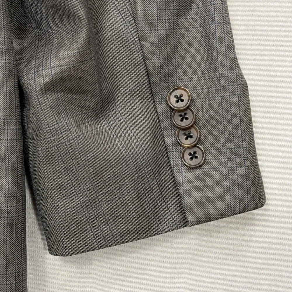 Loro Piana Sport Coat Super 130s Wool Plaid Grey Mens 44S Cremieux